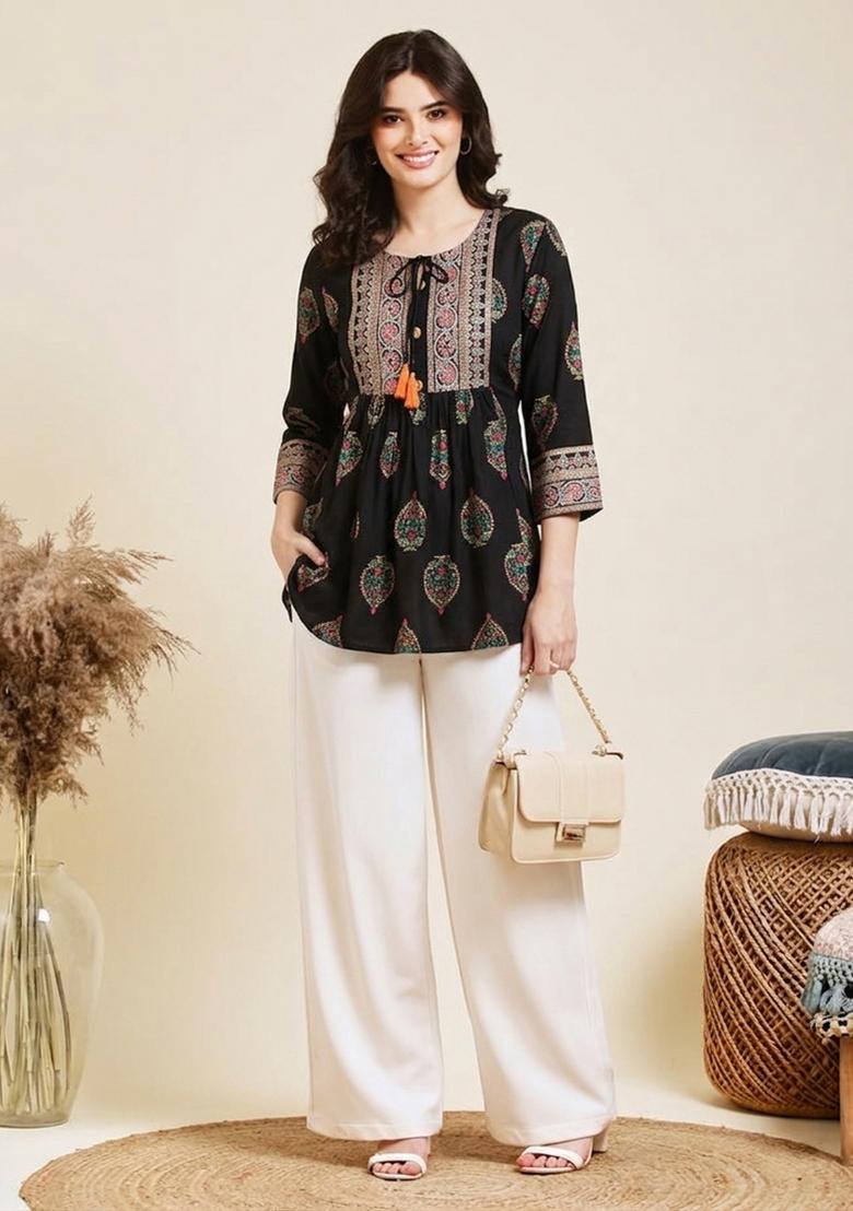 Black Rayon Top - Indya