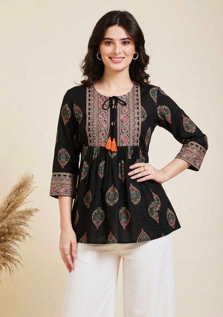 Black Rayon Top - Indya