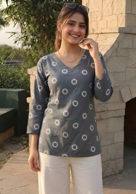 Grey Printed Cotton Tunic