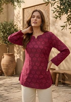 Maroon Printed Rayon Tunic