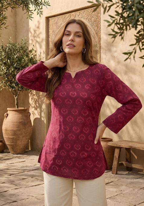Maroon Printed Rayon Tunic