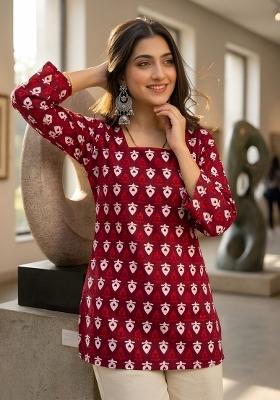 Maroon Printed Cotton Tunic