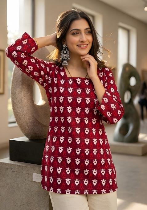 Maroon Printed Cotton Tunic