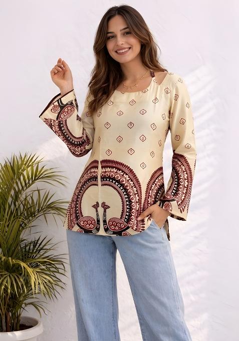 Off White Printed Cotton Tunic