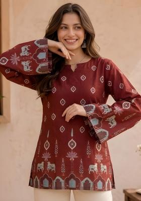Maroon Printed Cotton Tunic