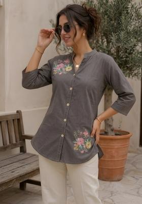 Grey Printed Cotton Tunic