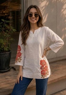 White Printed Cotton Tunic