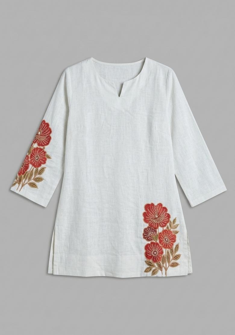 White Printed Cotton Tunic - Indya