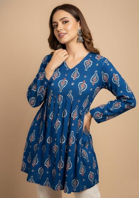Blue Printed Cotton Top