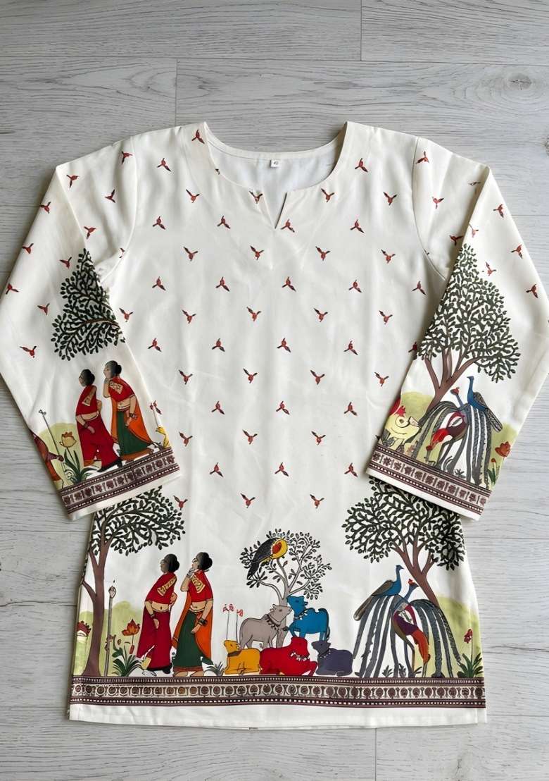 White Printed Cotton Top - Indya