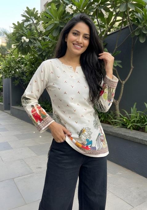 White Printed Cotton Top