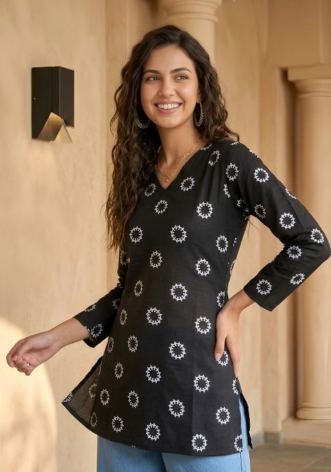 Black Printed Cotton Top