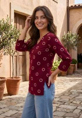 Maroon Printed Cotton Top
