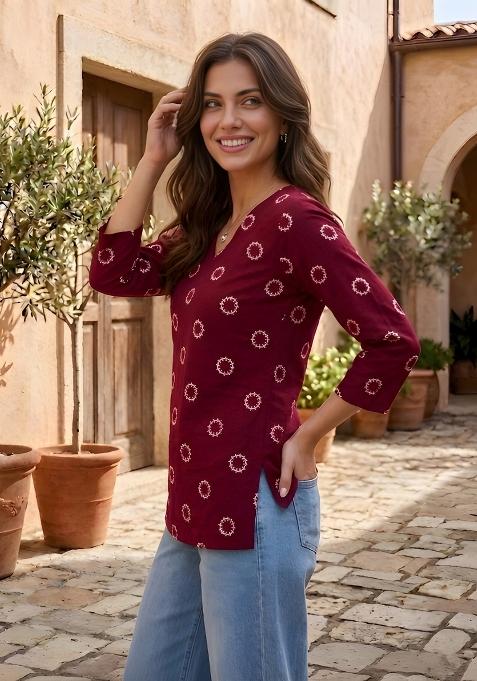 Maroon Printed Cotton Top