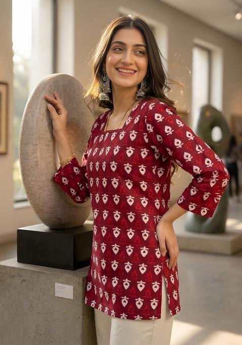 Maroon Printed Cotton Top