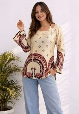 Cream Printed Cotton Top
