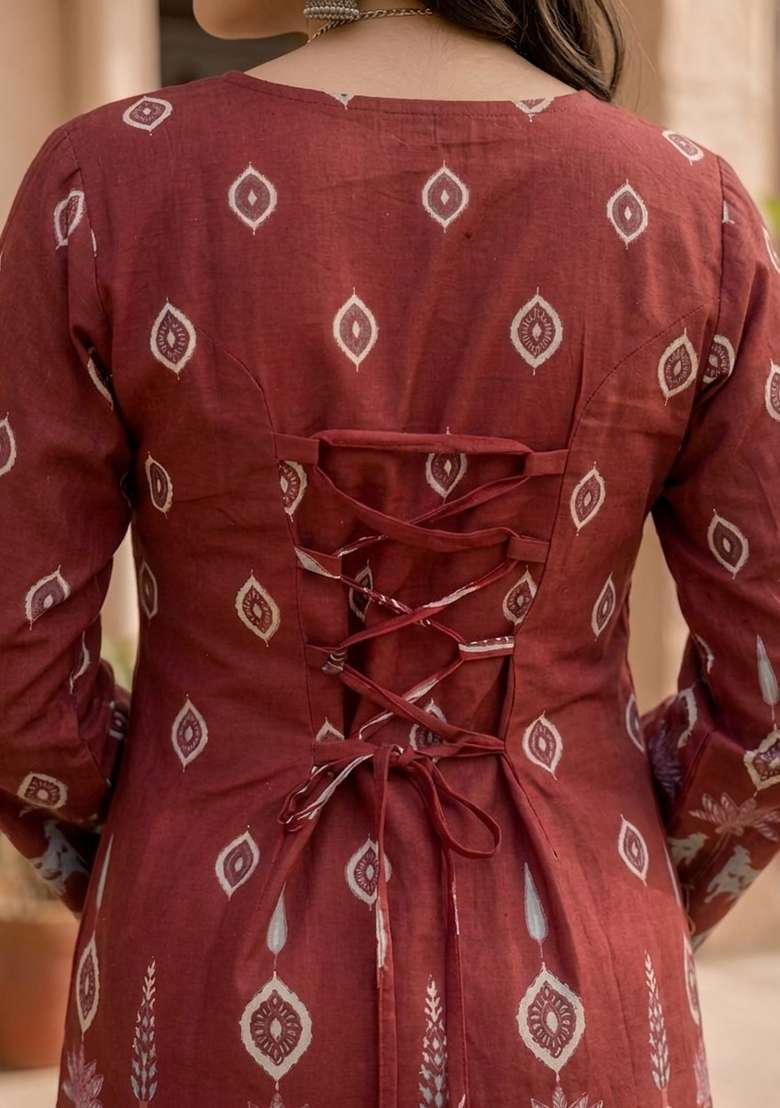 Rust Printed Cotton Top - Indya