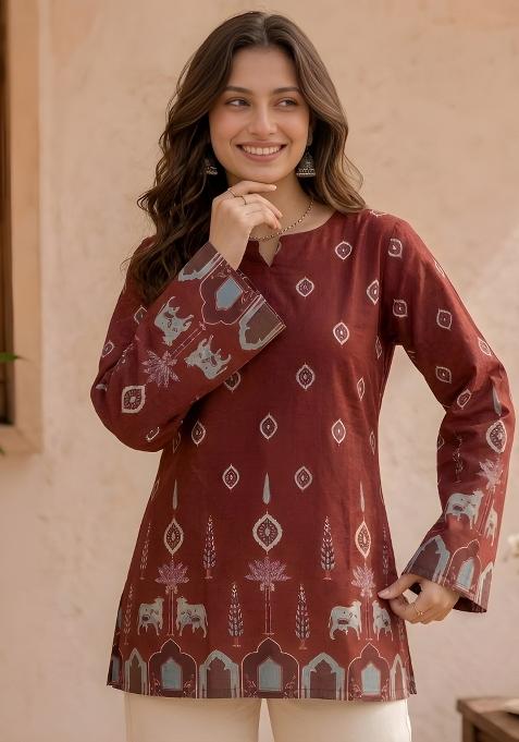 Rust Printed Cotton Top