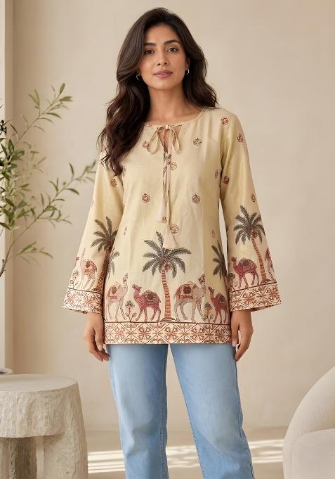 Cream Printed Cotton Top