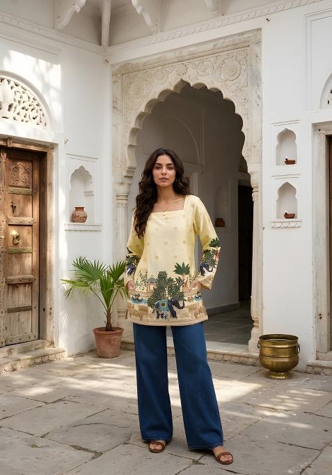 Cream Printed Cotton Top