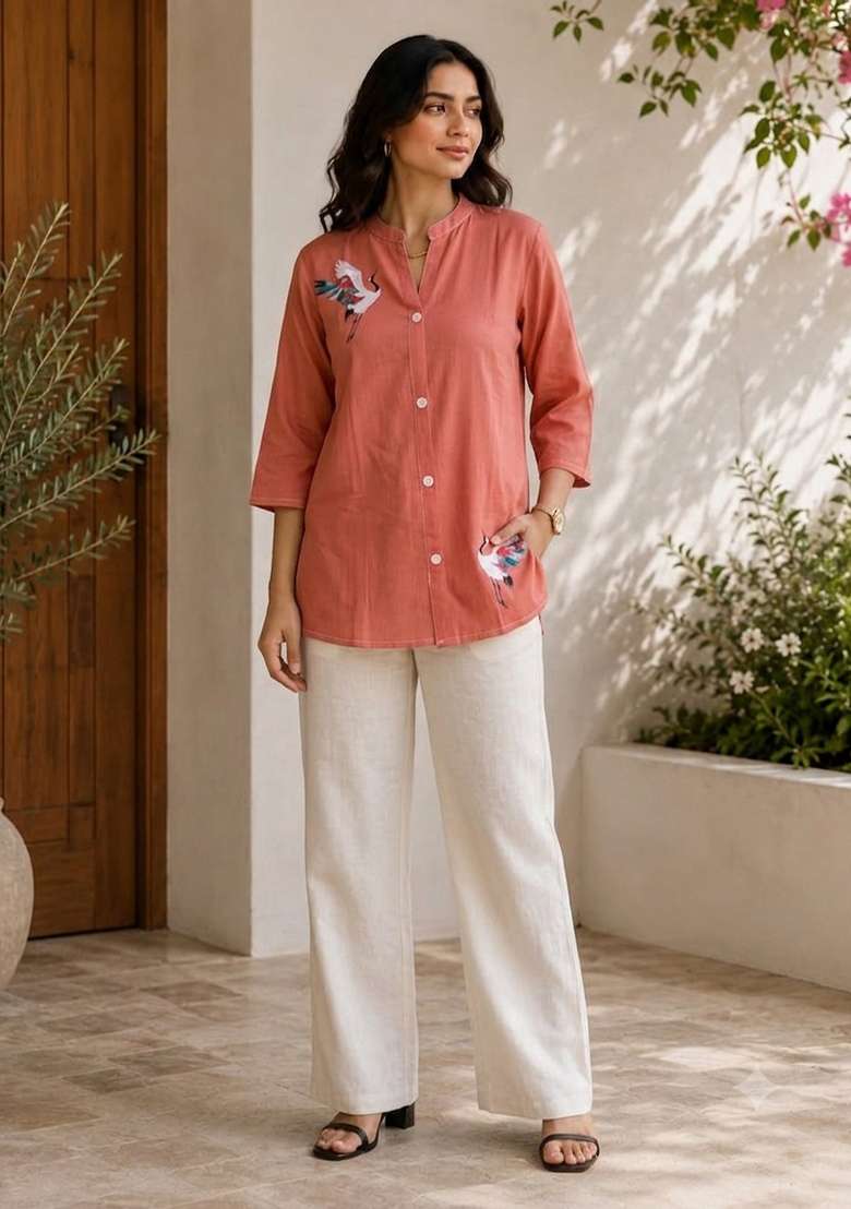 Pink Printed Cotton Top - Indya