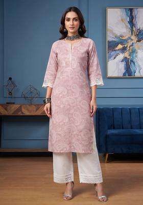 Mauve Printed Cotton Kurta