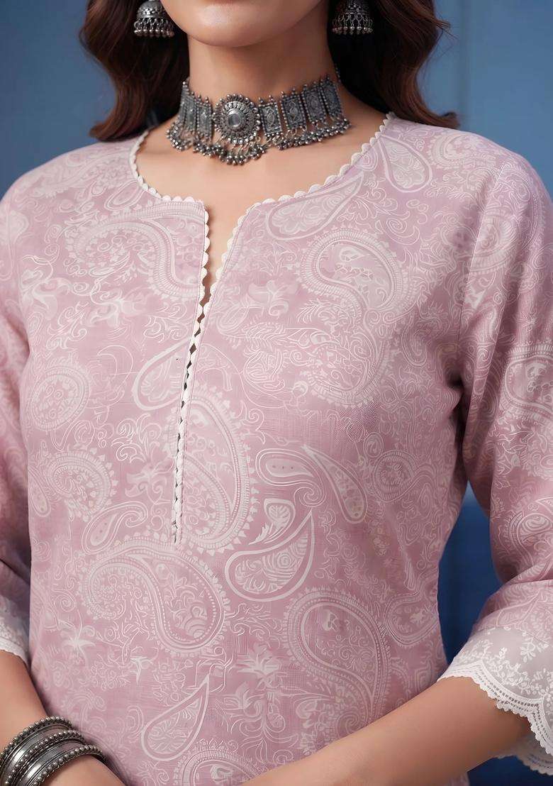 Mauve Printed Cotton Kurta - Indya