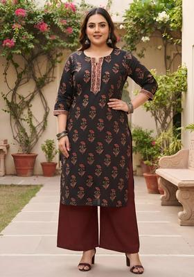 Black Printed Cotton Kurta