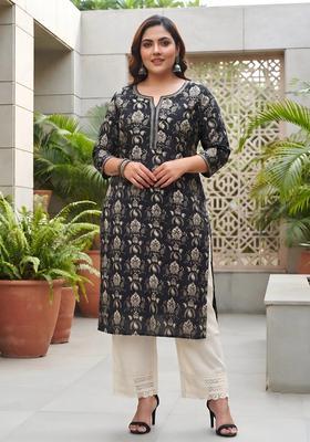 Black Printed Cotton Kurta