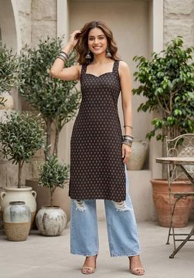 Black Printed Cotton Kurta