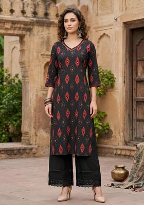 Black Printed Cotton Kurta