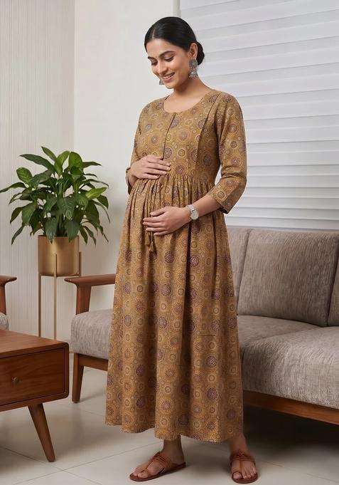 Mustard Printed Cotton Dress