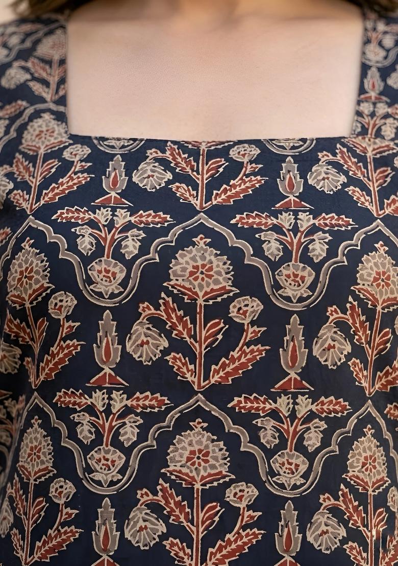 Black Printed Cotton Kurta - Indya
