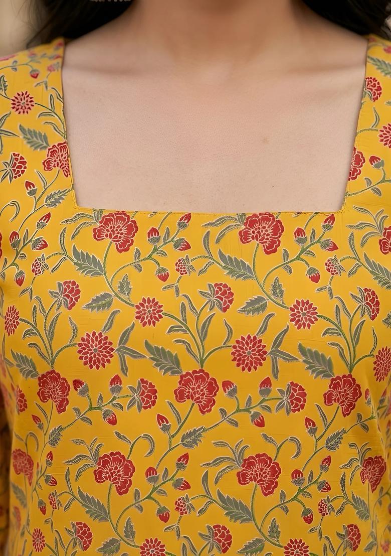 Yellow Printed Cotton Kurta - Indya