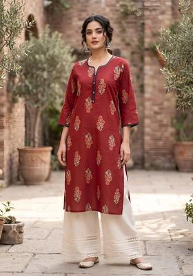 Red Printed Cotton Kurta