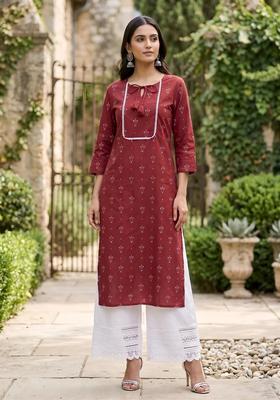 Red Printed Cotton Kurta