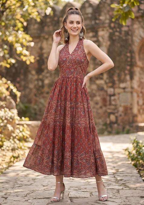 Maroon Printed Cotton Dress