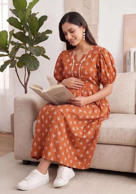 Rust Printed Cotton Dress