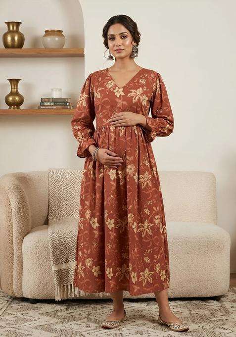 Rust Printed Cotton Dress
