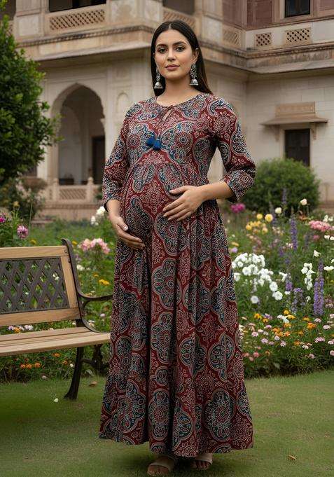 Maroon Printed Cotton Dress