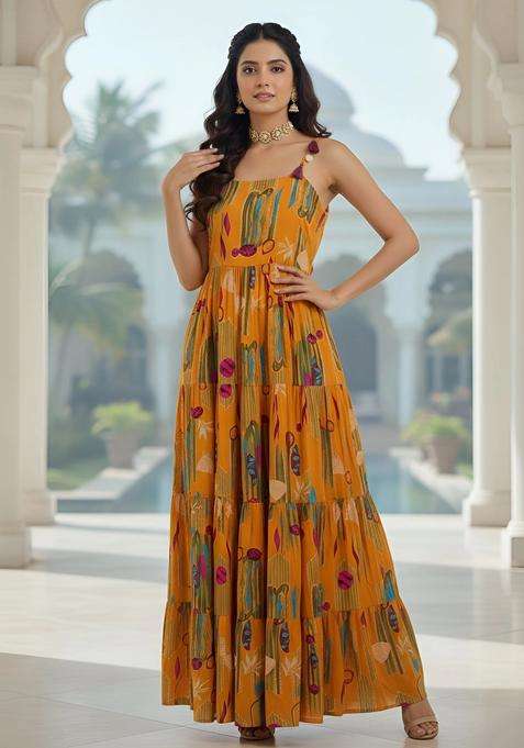 Yellow Printed Viscose Dress