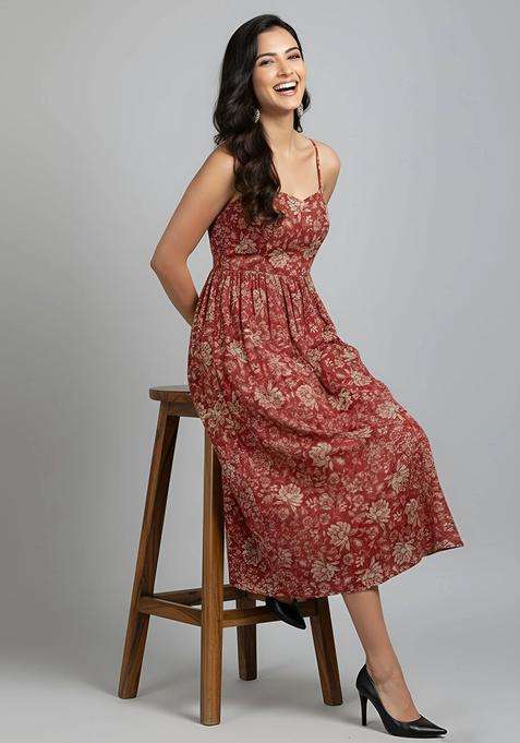 Rust Printed Cotton Dress