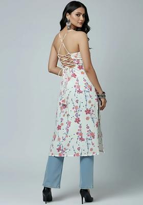White Printed Cotton Kurta
