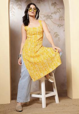 Yellow Printed Cotton Kurta