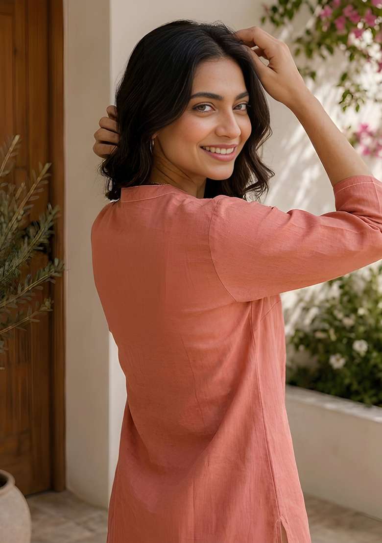 Coral Printed Cotton Short Kurti - Indya