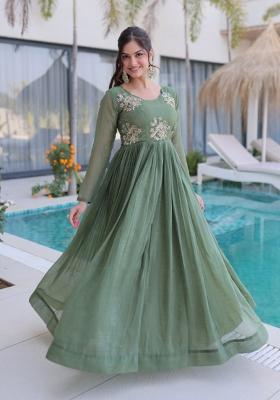 Green Beads Work Silk Kurta