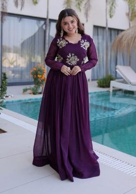 Purple Beads Work Silk Kurta