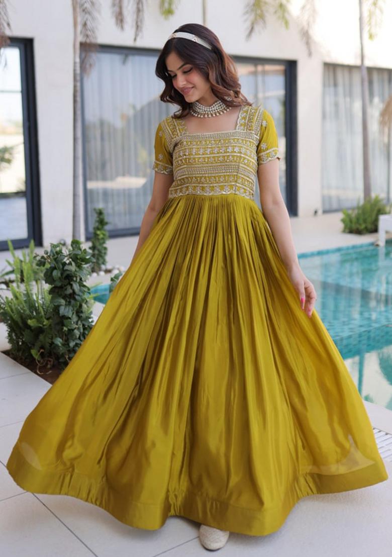 Mehendi Beads Work Silk Kurta - Indya