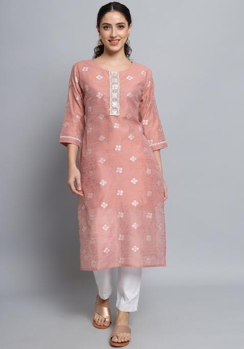 Pink Embroidered Silk Kurti