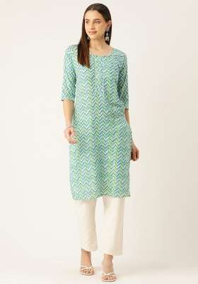 Green Printed Cotton Kurta